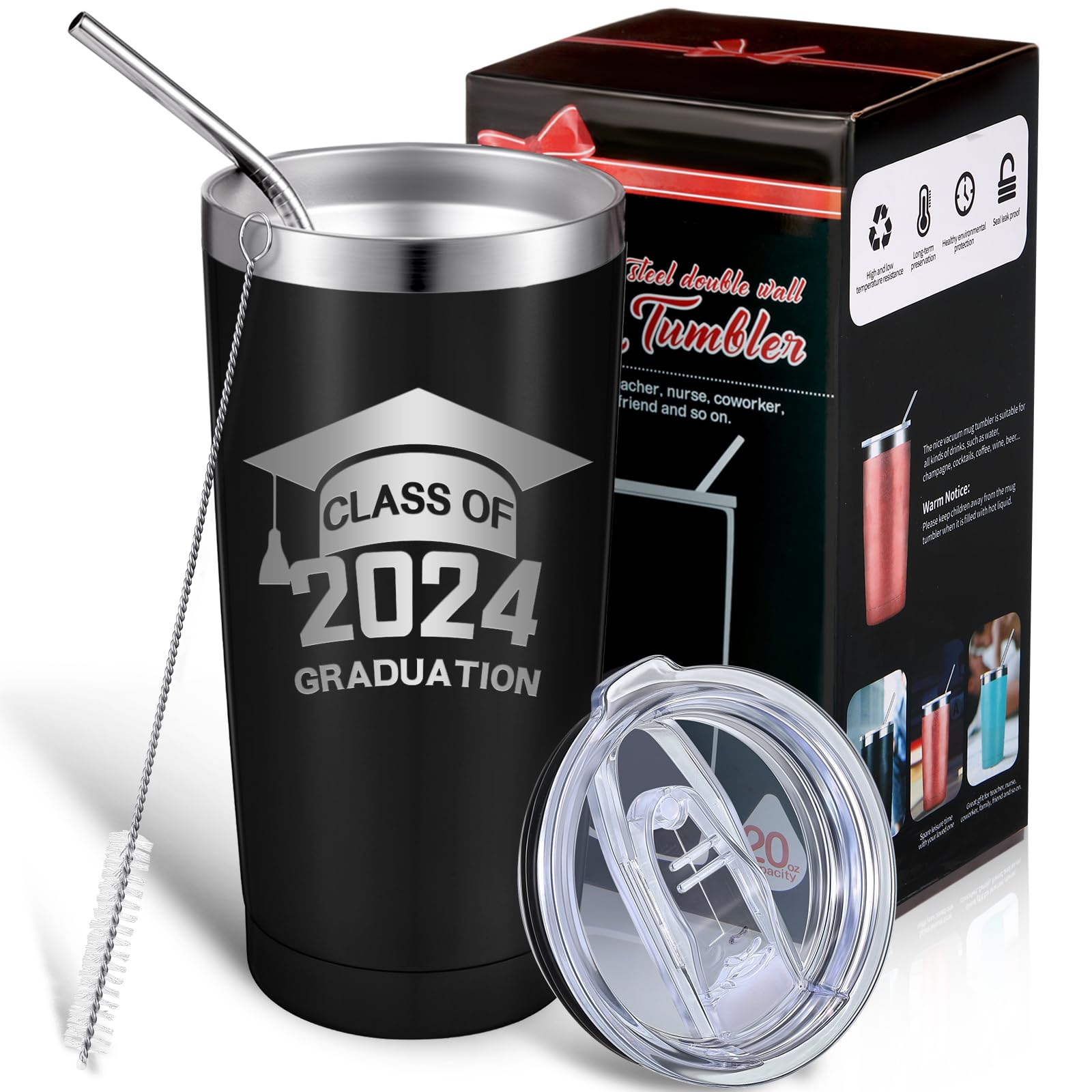 Patelai 1 Pcs 2024 Graduation Gift Travel Tumbler, Grad Gifts for Her Him Daughter Son Nephew Niece Brother Sister Friends Senior College Graduates, 20 oz Insulated Mug Tumbler with Lid (Black)