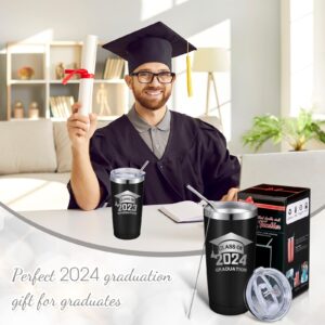 Patelai 1 Pcs 2024 Graduation Gift Travel Tumbler, Grad Gifts for Her Him Daughter Son Nephew Niece Brother Sister Friends Senior College Graduates, 20 oz Insulated Mug Tumbler with Lid (Black)