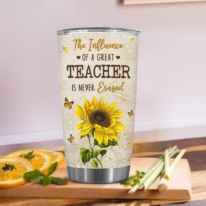 BECHUSKY Teacher Gifts, Teacher Gifts For Women, Teacher Tumbler, Teacher Sunflower Tumbler Teacher Influence Tumbler Great Teacher Is Never Erased Teacher Appreciation Women Christmas Birthday 20OZ