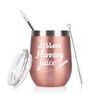 cpskup teacher appreciation gifts for women, lesson planning juice stainless steel wine tumbler with lid, funny birthday christmas teachers day gifts thank you gifts for teacher(12oz, rose gold)