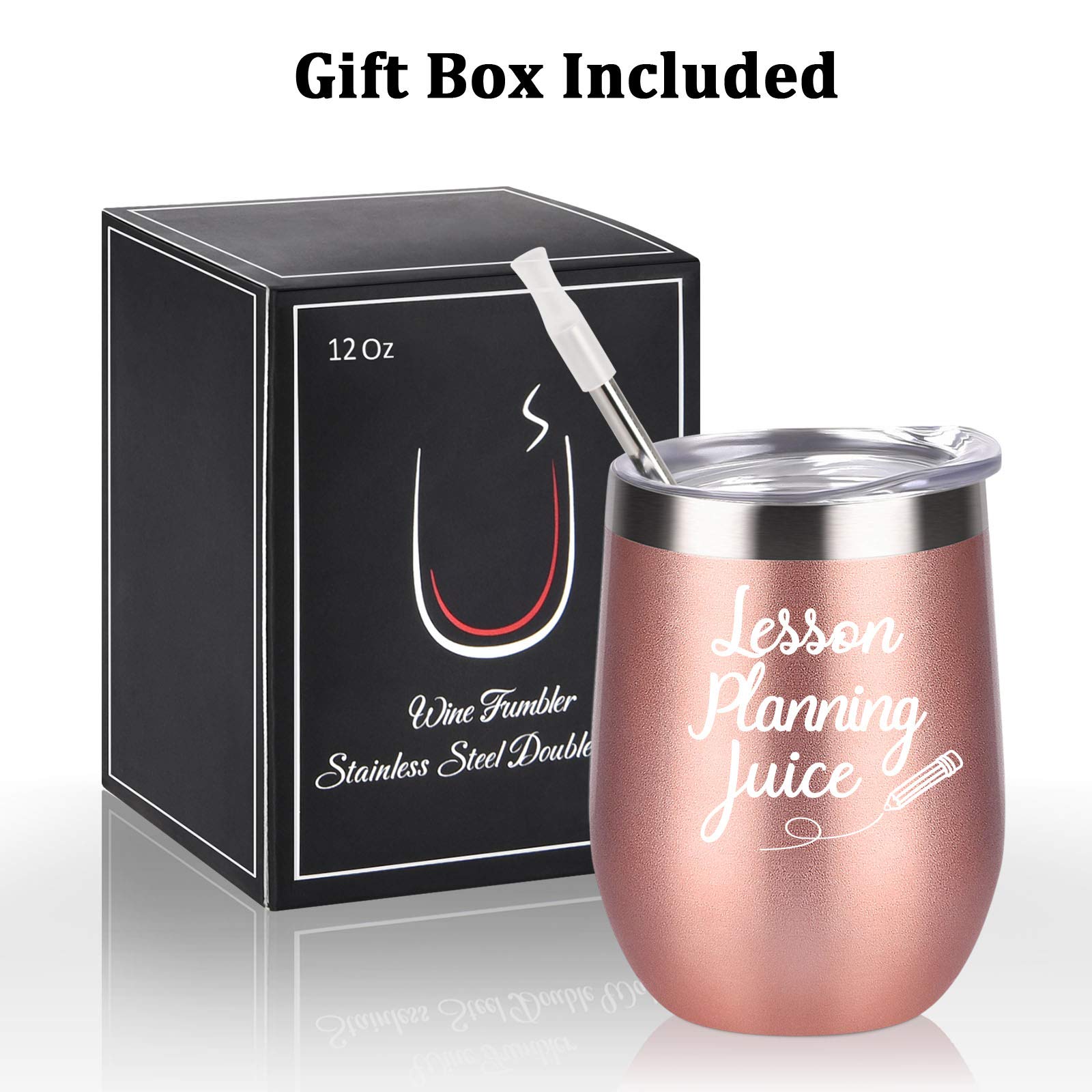 Cpskup Teacher Appreciation Gifts for Women, Lesson Planning Juice Stainless Steel Wine Tumbler with Lid, Funny Birthday Christmas Teachers Day Gifts Thank You Gifts for Teacher(12oz, Rose Gold)