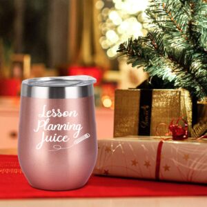 Cpskup Teacher Appreciation Gifts for Women, Lesson Planning Juice Stainless Steel Wine Tumbler with Lid, Funny Birthday Christmas Teachers Day Gifts Thank You Gifts for Teacher(12oz, Rose Gold)