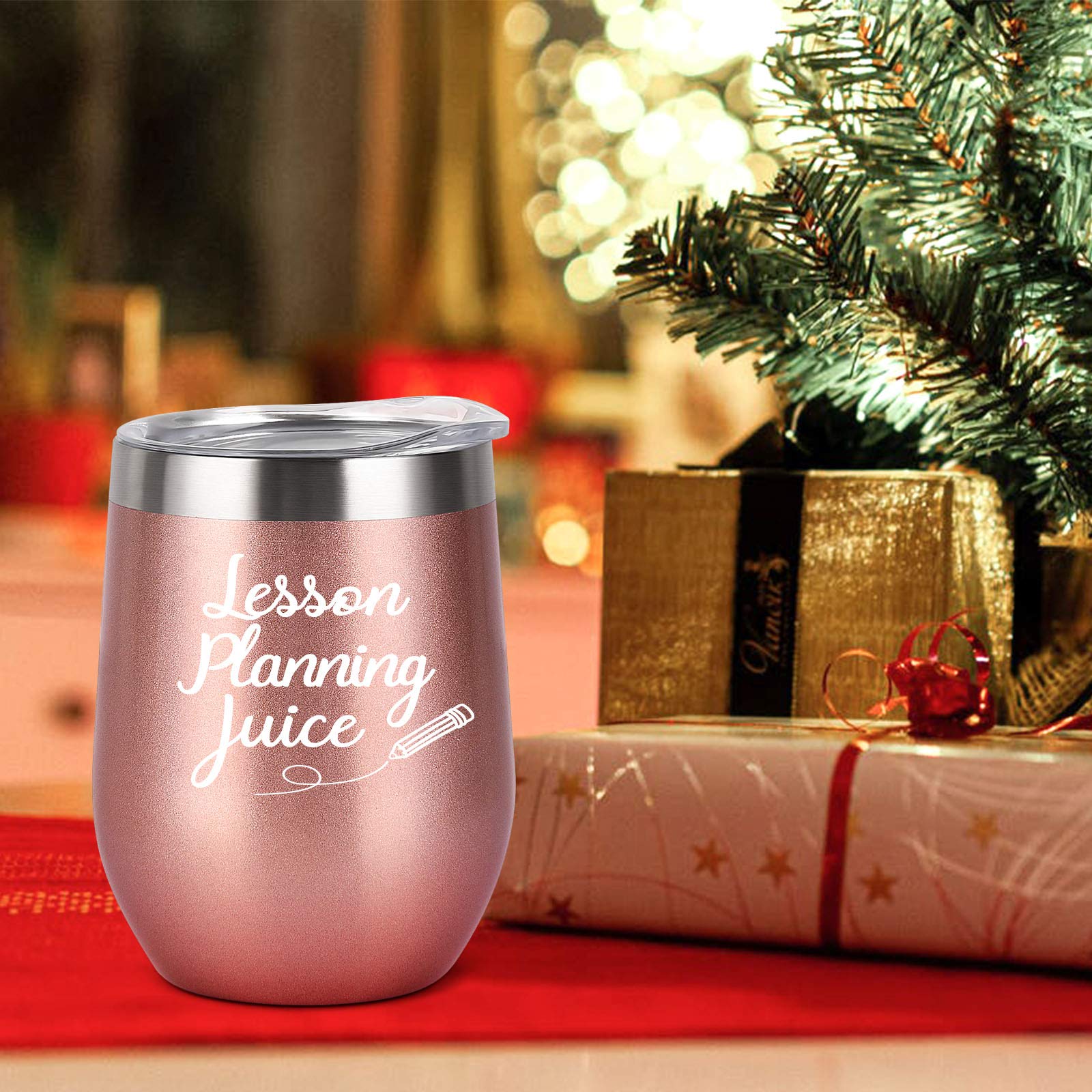 Cpskup Teacher Appreciation Gifts for Women, Lesson Planning Juice Stainless Steel Wine Tumbler with Lid, Funny Birthday Christmas Teachers Day Gifts Thank You Gifts for Teacher(12oz, Rose Gold)