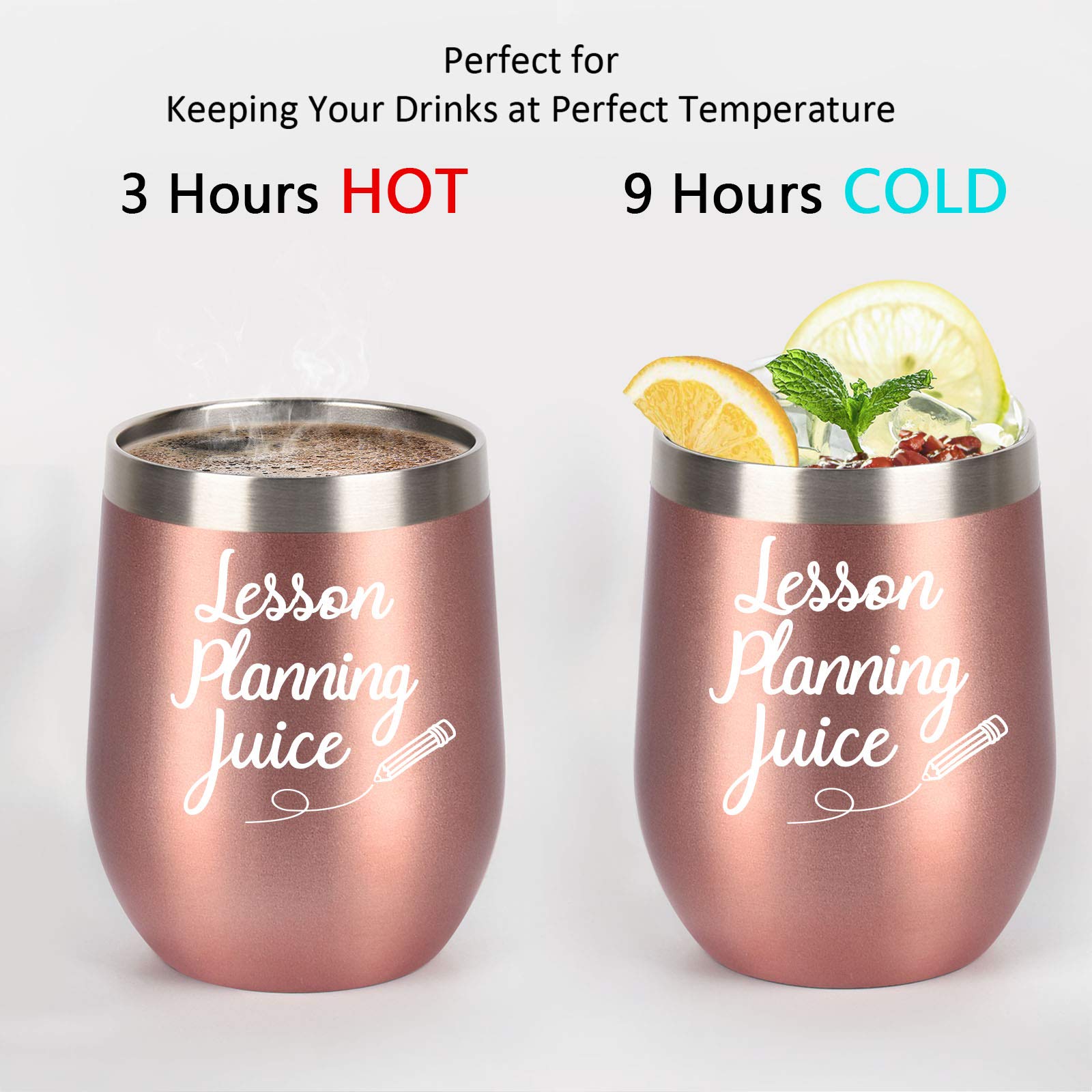 Cpskup Teacher Appreciation Gifts for Women, Lesson Planning Juice Stainless Steel Wine Tumbler with Lid, Funny Birthday Christmas Teachers Day Gifts Thank You Gifts for Teacher(12oz, Rose Gold)