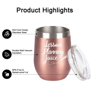 Cpskup Teacher Appreciation Gifts for Women, Lesson Planning Juice Stainless Steel Wine Tumbler with Lid, Funny Birthday Christmas Teachers Day Gifts Thank You Gifts for Teacher(12oz, Rose Gold)