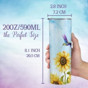 Onebttl Hummingbird Skinny Tumbler Gifts For Women, Female, Her and Hummingbird lovers - 20oz/590ml Stainless Steel Insulated Tumbler with Straw, Lid, Message Card - White