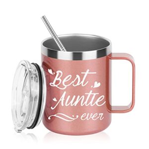 Mother’s Day Gifts for Auntie, Best Auntie Ever Cup, Best Auntie Ever Stainless Steel Insulated Mug with Handle, Birthday Mothers Day Gifts for Auntie from Nephew Niece Auntie Gifts 12OZ Rose Gold