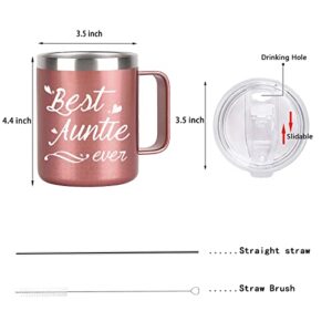 Mother’s Day Gifts for Auntie, Best Auntie Ever Cup, Best Auntie Ever Stainless Steel Insulated Mug with Handle, Birthday Mothers Day Gifts for Auntie from Nephew Niece Auntie Gifts 12OZ Rose Gold
