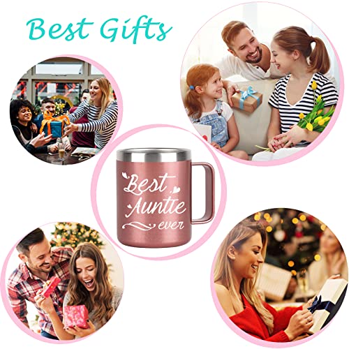 Mother’s Day Gifts for Auntie, Best Auntie Ever Cup, Best Auntie Ever Stainless Steel Insulated Mug with Handle, Birthday Mothers Day Gifts for Auntie from Nephew Niece Auntie Gifts 12OZ Rose Gold