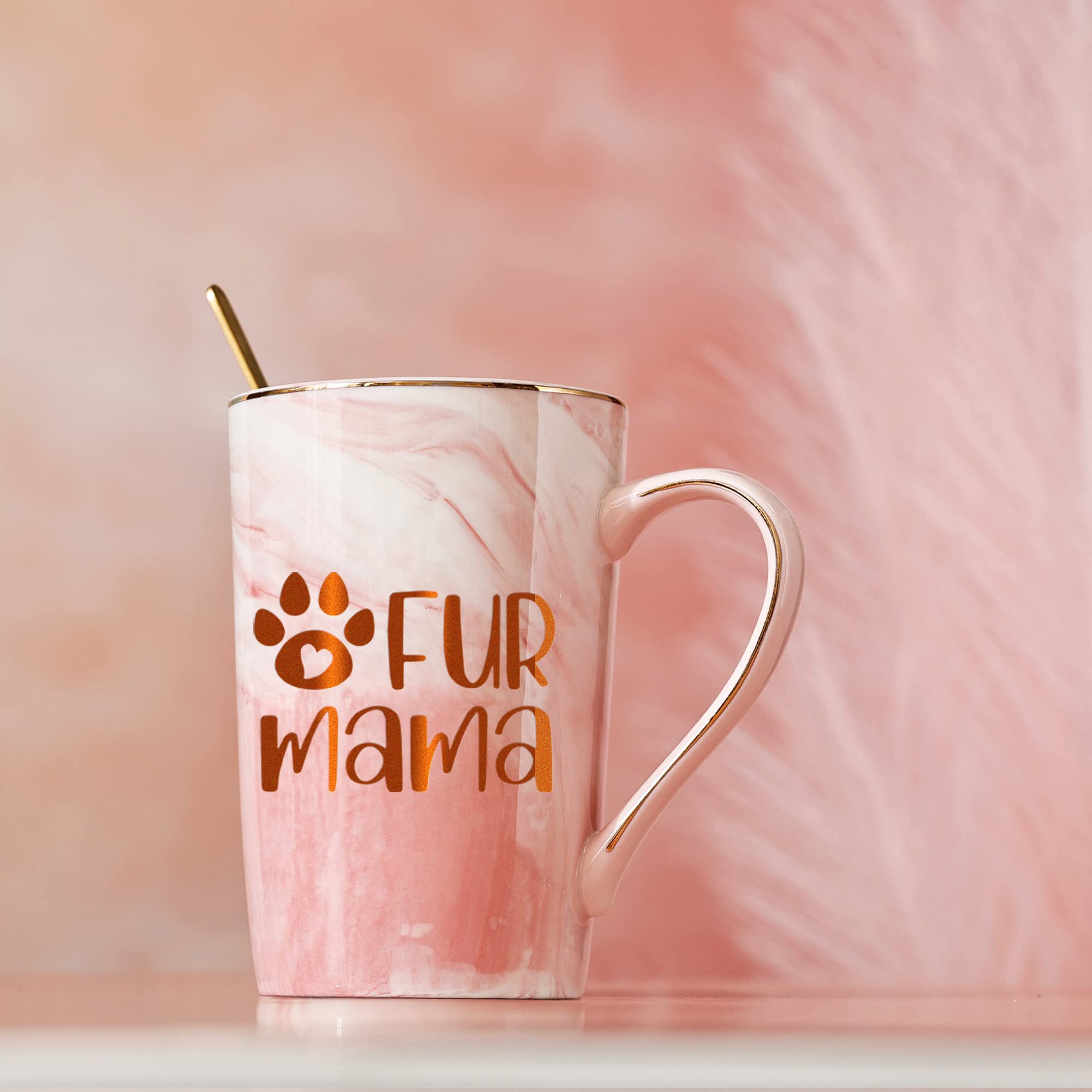 SHENDONG Fur Mama Mug Cat Dog Animals Lovers Gift for Mama Birthday Mothers Day Gifts for Animals Dog Cat Lovers Mama Mom from Daughter Son 14 Ounce with Gift Box Pink