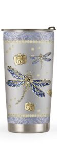 64hydro 20oz dragonfly gifts for dragonfly lovers, valentines day gifts for her, birthday gifts for women, mom, daughter, printed jewelry photographer dragonfly tumbler cup, travel coffee mug with lid
