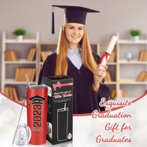 Class of 2023 Graduate Travel Mug for Her Him, Inspirational Graduation Gifts for College High School Student, 20 oz Insulated Water Tumbler with Straw Lid Brush (Red, Class of 2023)