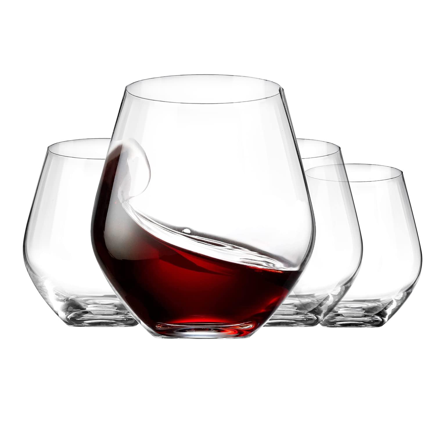 Stemless Wine Glasses (4 Pack - 18 Ounces) Drinking Glasses Highly Durable, Round Bowl Glasses for Wine, Red And White Wine Tumblers, European Made Cocktail Glasses, Stemless Wine Glass, Wine Goblets