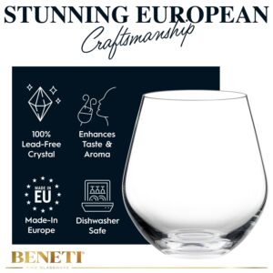 Stemless Wine Glasses (4 Pack - 18 Ounces) Drinking Glasses Highly Durable, Round Bowl Glasses for Wine, Red And White Wine Tumblers, European Made Cocktail Glasses, Stemless Wine Glass, Wine Goblets