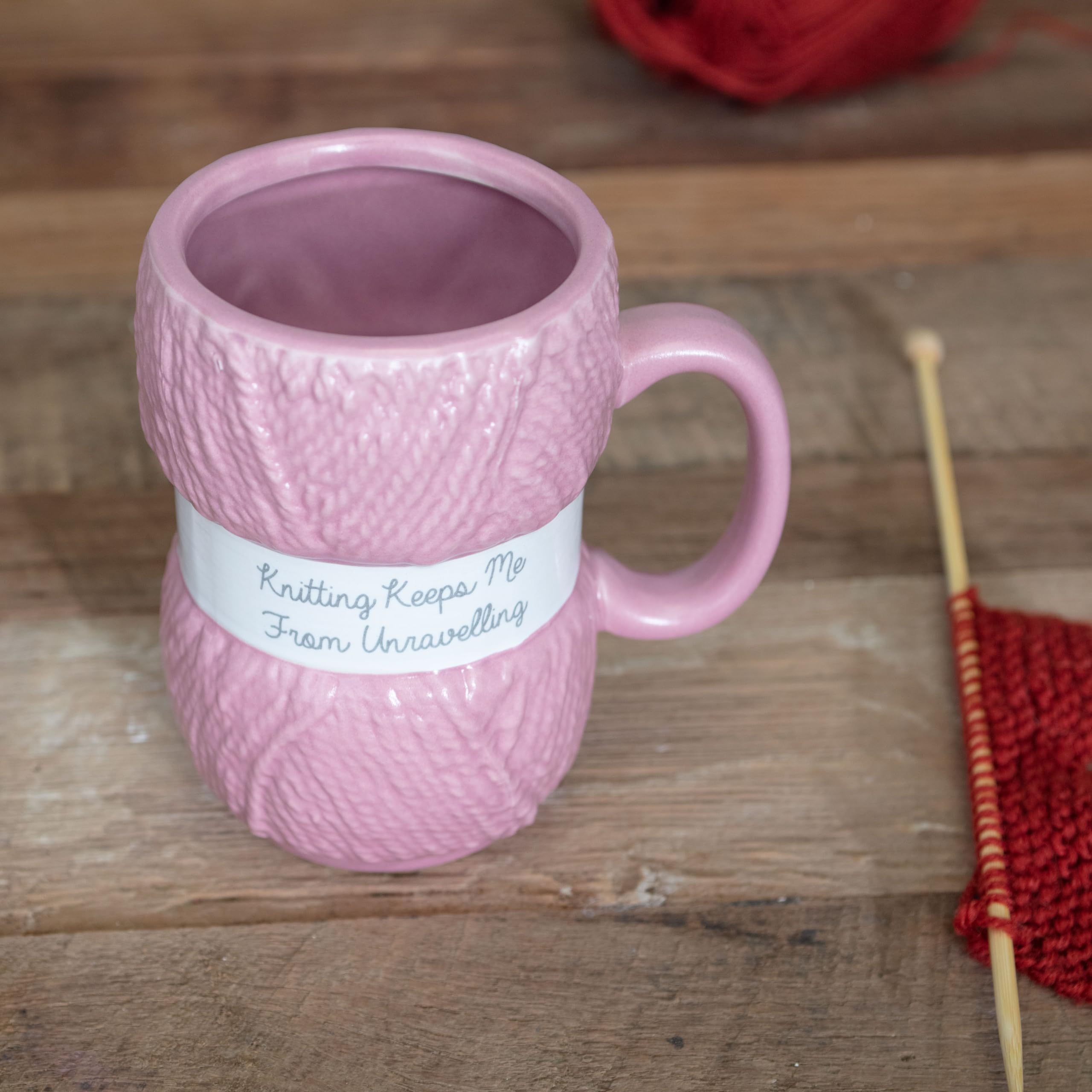 Boxer Gifts 'Knitting Keeps Me From Unraveling' Novelty Knitting Gift Mug | Light Pink Colour With Realistic Yarn Detailing | Amazing Christmas, Birthday Or Mother's Day Gift For Her