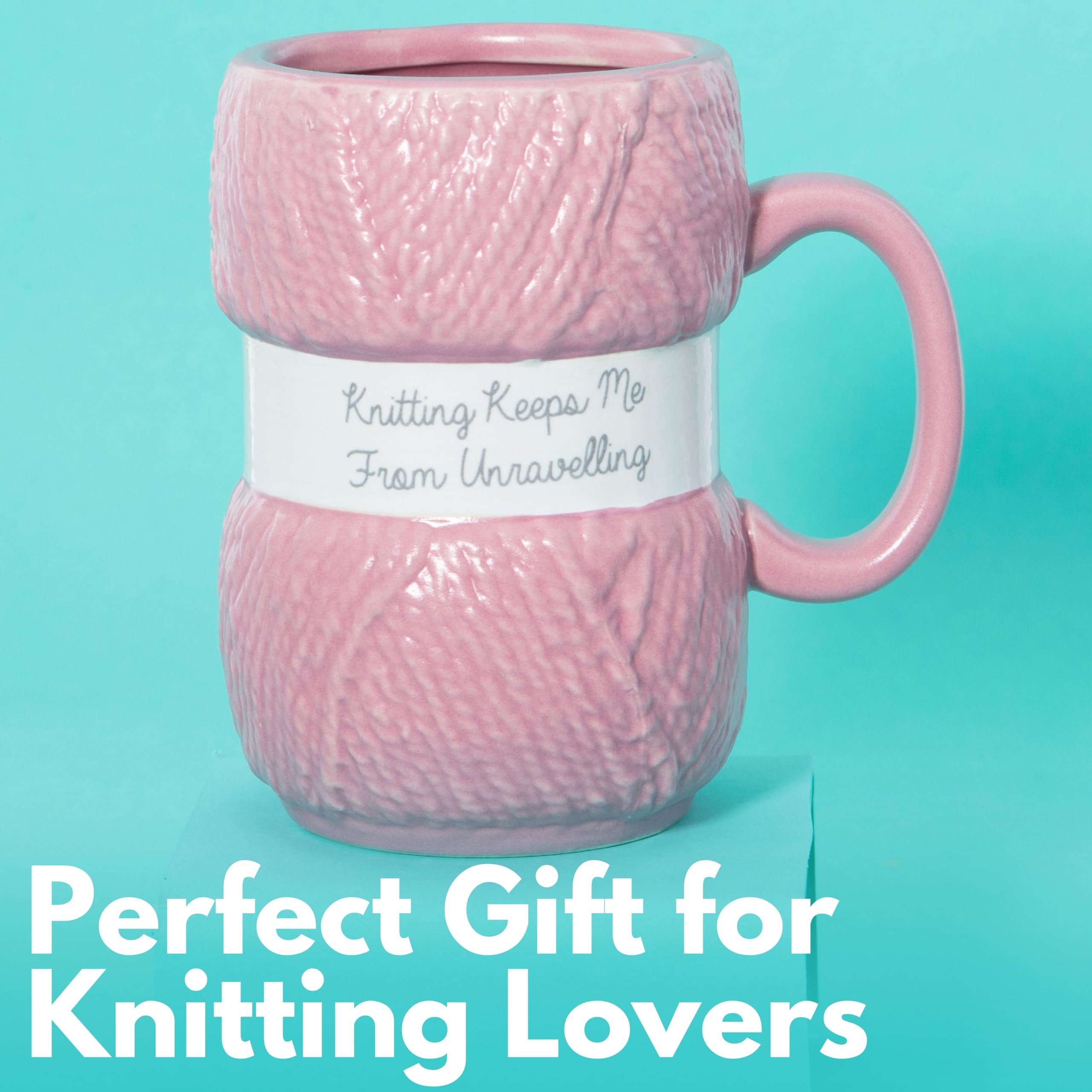 Boxer Gifts 'Knitting Keeps Me From Unraveling' Novelty Knitting Gift Mug | Light Pink Colour With Realistic Yarn Detailing | Amazing Christmas, Birthday Or Mother's Day Gift For Her