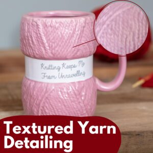 Boxer Gifts 'Knitting Keeps Me From Unraveling' Novelty Knitting Gift Mug | Light Pink Colour With Realistic Yarn Detailing | Amazing Christmas, Birthday Or Mother's Day Gift For Her