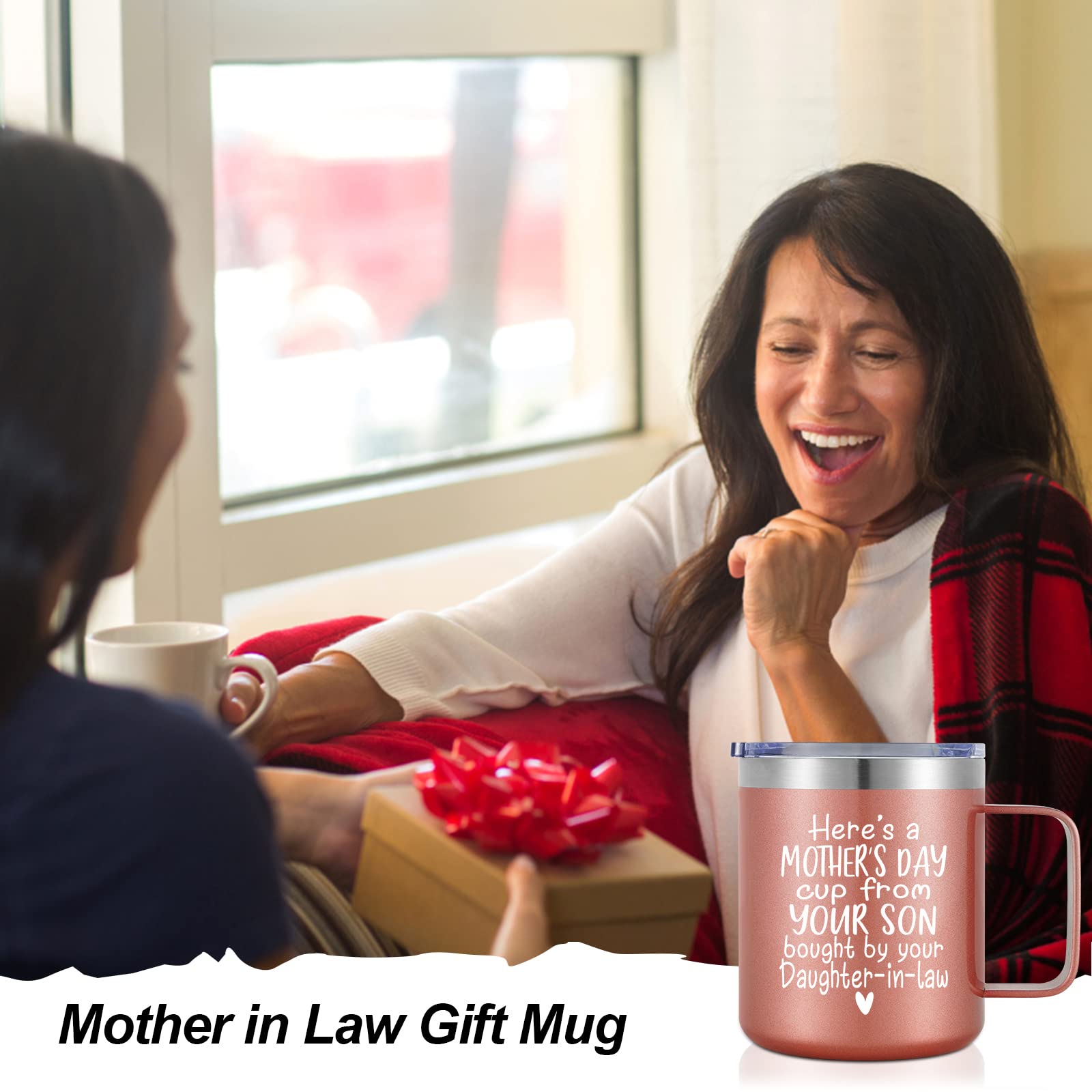 LiqCool Mother in Law Gifts from Son Daughter in Law Mug, Here's A Mother's Day Cup from Your Son Bought by Your Daughter-in-law Coffee Mug, Mothers Day Gifts, Gifts for Mom Mug(12 Oz, Rose Gold)