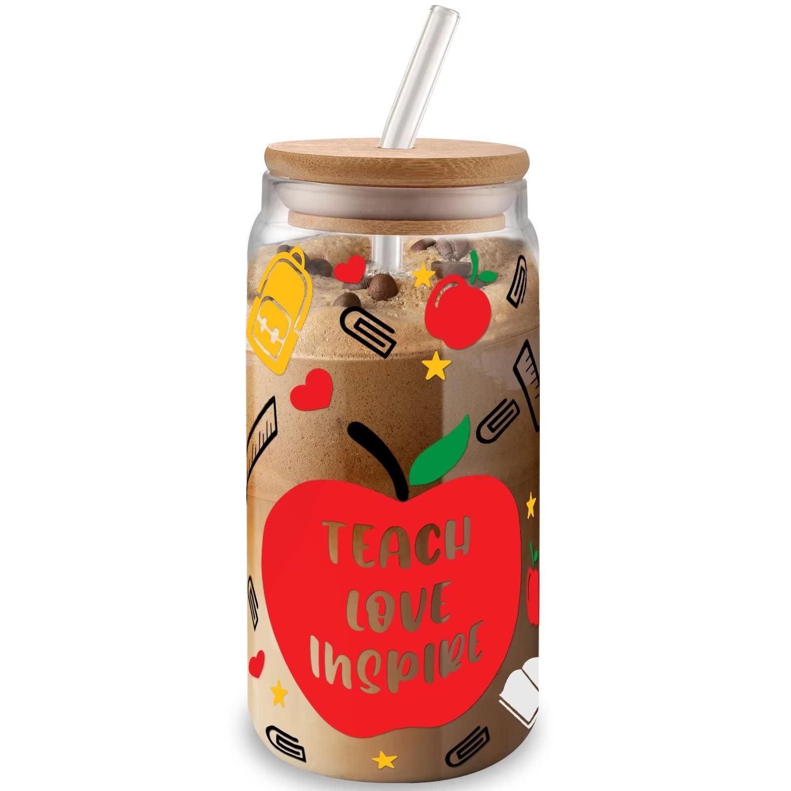 Teacher Gifts for Women - 16oz Can Shaped Glass Cup With Lid And Straw For Teacher Appreciation Gifts - Thank You Gifts For Teacher Appreciation Week Back To School