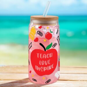 Teacher Gifts for Women - 16oz Can Shaped Glass Cup With Lid And Straw For Teacher Appreciation Gifts - Thank You Gifts For Teacher Appreciation Week Back To School