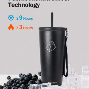 BUZIO 24oz Tumbler with Lid and Straw, Vacuum Insulated Tumbler Cup, Stainless Steel Double Walled Powder Coated Tumbler Cup, Spill-Proof Travel Mug Thermal Cup Water Bottle for Hot and Cold Drinks