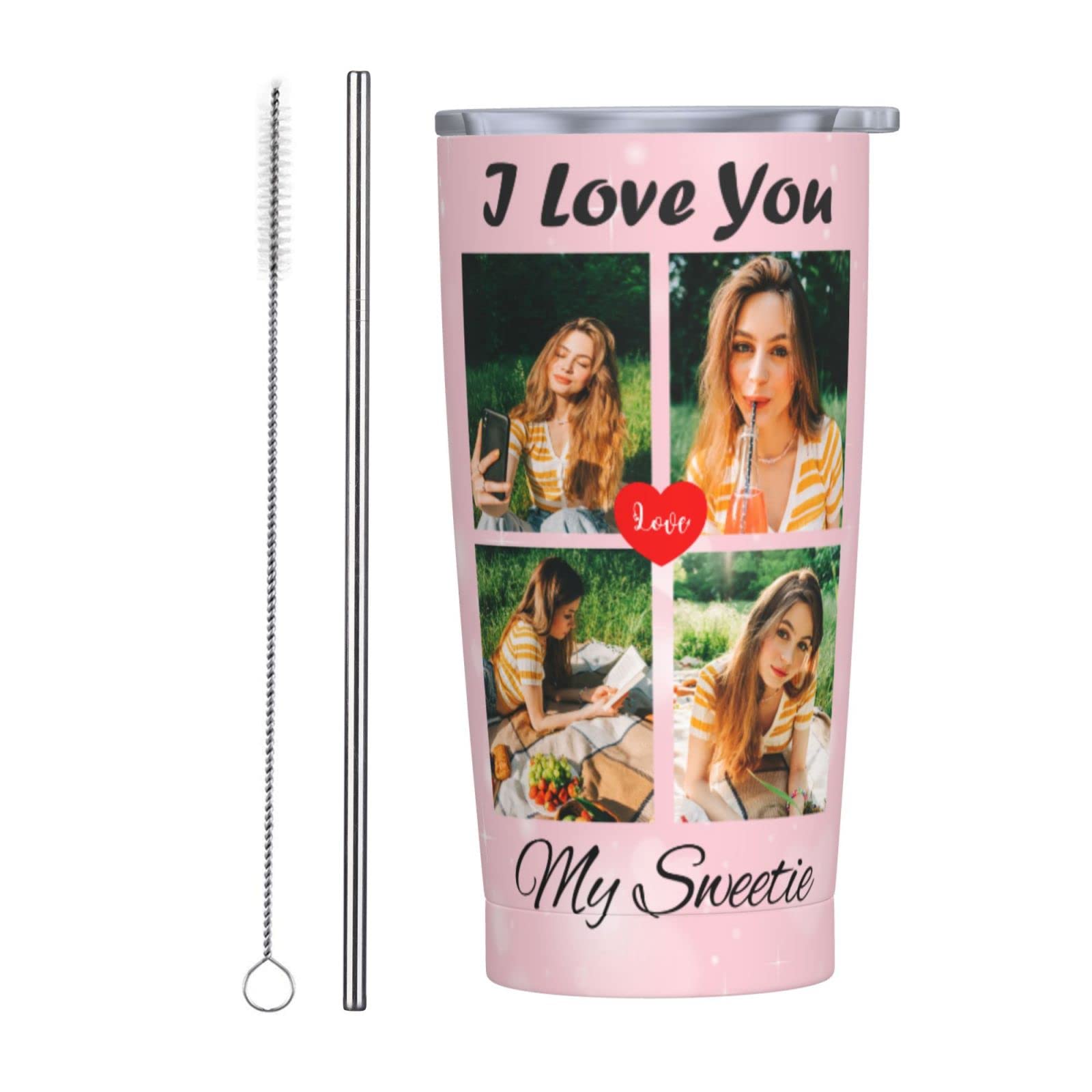 Personalized Tumbler Coffee Mug Custom Mug Cups with Picture Photo Lid and Straw 20oz Customized Mothers Day Birthday Gifts for Men Women Mom Dad