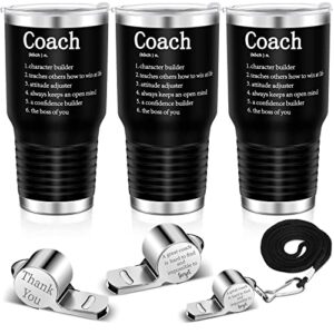 eaasty coach gifts for men best coach tumbler includes 30 oz coach mug and coach whistle stainless steel travel mug with lid for coach men women (black,6 pcs)