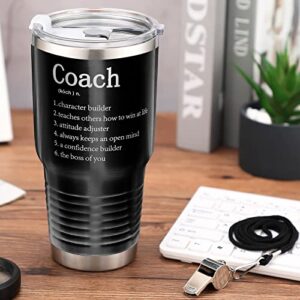 Eaasty Coach Gifts for Men Best Coach Tumbler Includes 30 oz Coach Mug and Coach Whistle Stainless Steel Travel Mug with Lid for Coach Men Women (Black,6 Pcs)
