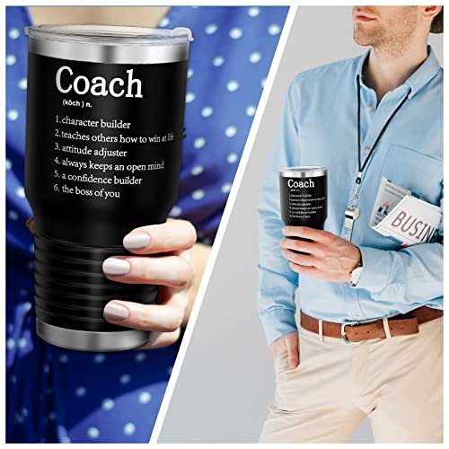 Eaasty Coach Gifts for Men Best Coach Tumbler Includes 30 oz Coach Mug and Coach Whistle Stainless Steel Travel Mug with Lid for Coach Men Women (Black,6 Pcs)