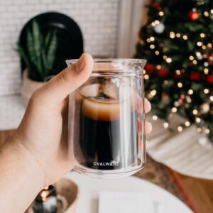 OVALWARE Double Wall Single Lip Insulated Glass Cup, Set of 2 (12oz / 350ml) - Borosilicate Glass For Coffee, Tea, Whiskey, Cocktails & All Beverages - Minimalistic & Durable Double-Wall Drinking Mug