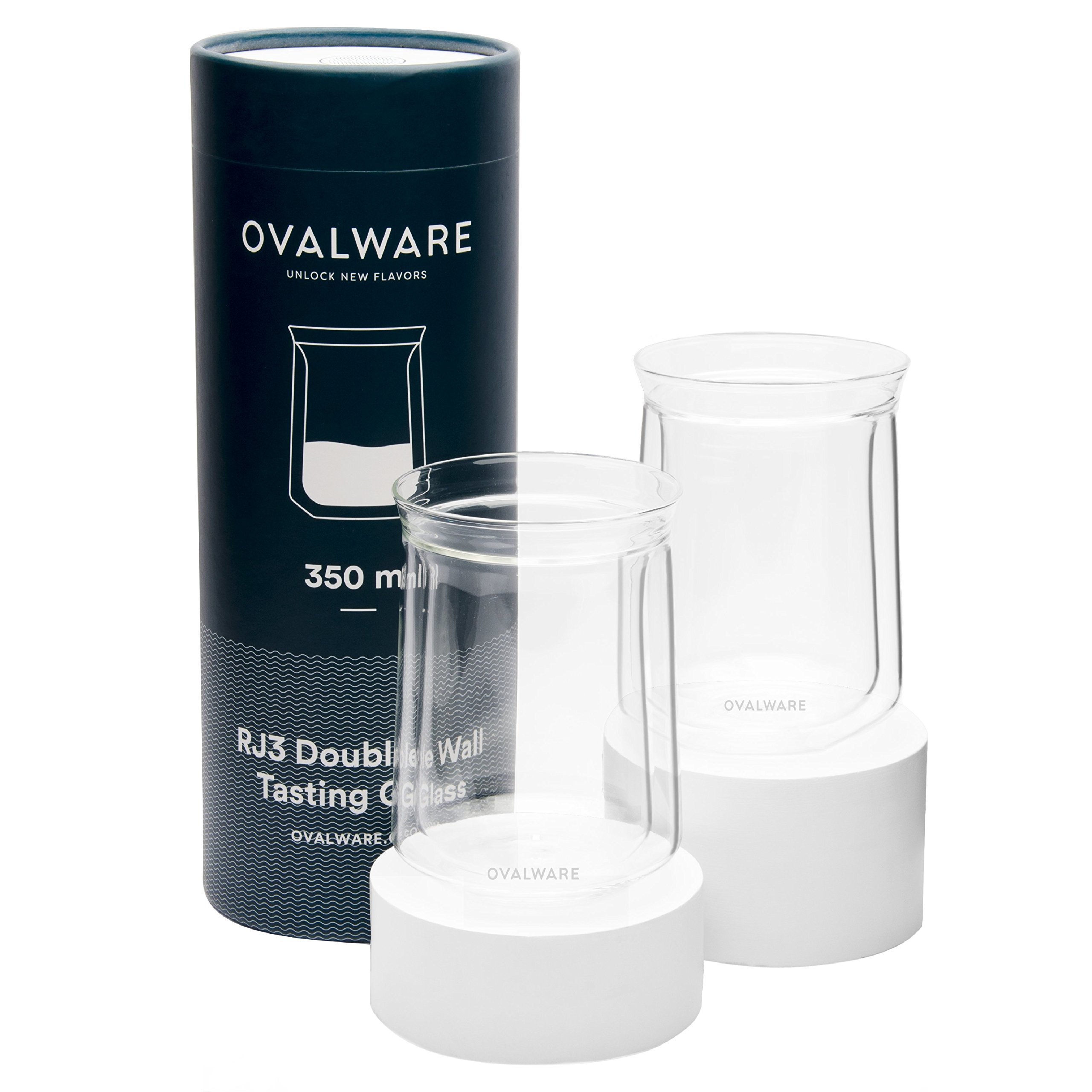 OVALWARE Double Wall Single Lip Insulated Glass Cup, Set of 2 (12oz / 350ml) - Borosilicate Glass For Coffee, Tea, Whiskey, Cocktails & All Beverages - Minimalistic & Durable Double-Wall Drinking Mug