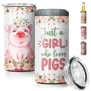 sandjest pig tumbler just a girl who loves pigs 4 in 1 16oz tumbler can cooler coozie skinny stainless steel tumbler gift for daughter farm girl animal lover christmas birthday