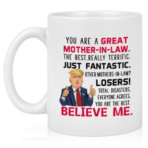maustic gifts for mother in law, trump mother in law mug, mother in law christmas mothers day birthday gifts from daughter son in law, best future mother-in-law gifts, funny mother in law mug 11 oz