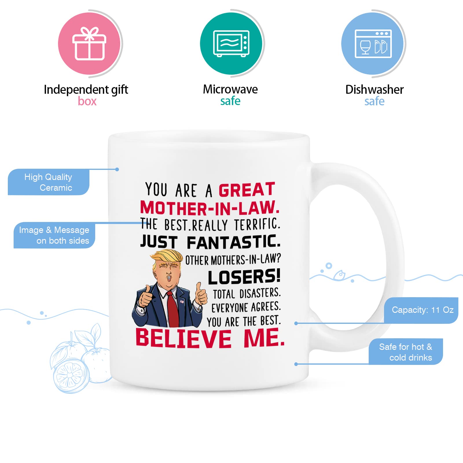 Maustic Gifts for Mother in Law, Trump Mother in Law Mug, Mother in Law Christmas Mothers Day Birthday Gifts from Daughter Son in Law, Best Future Mother-in-Law Gifts, Funny Mother in Law Mug 11 Oz