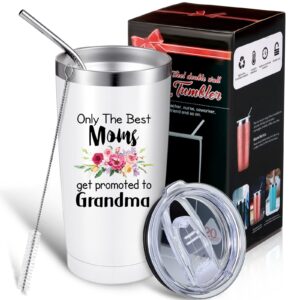 20 oz grandma tumbler grandma gifts from granddaughter grandson only the best moms get promoted to grandma with gift box mother's day, birthday, christmas gifts for grandma, nana (white)
