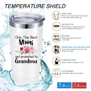 20 oz Grandma Tumbler Grandma Gifts from Granddaughter Grandson Only the Best Moms Get Promoted to Grandma with Gift Box Mother's Day, Birthday, Christmas Gifts for Grandma, Nana (White)