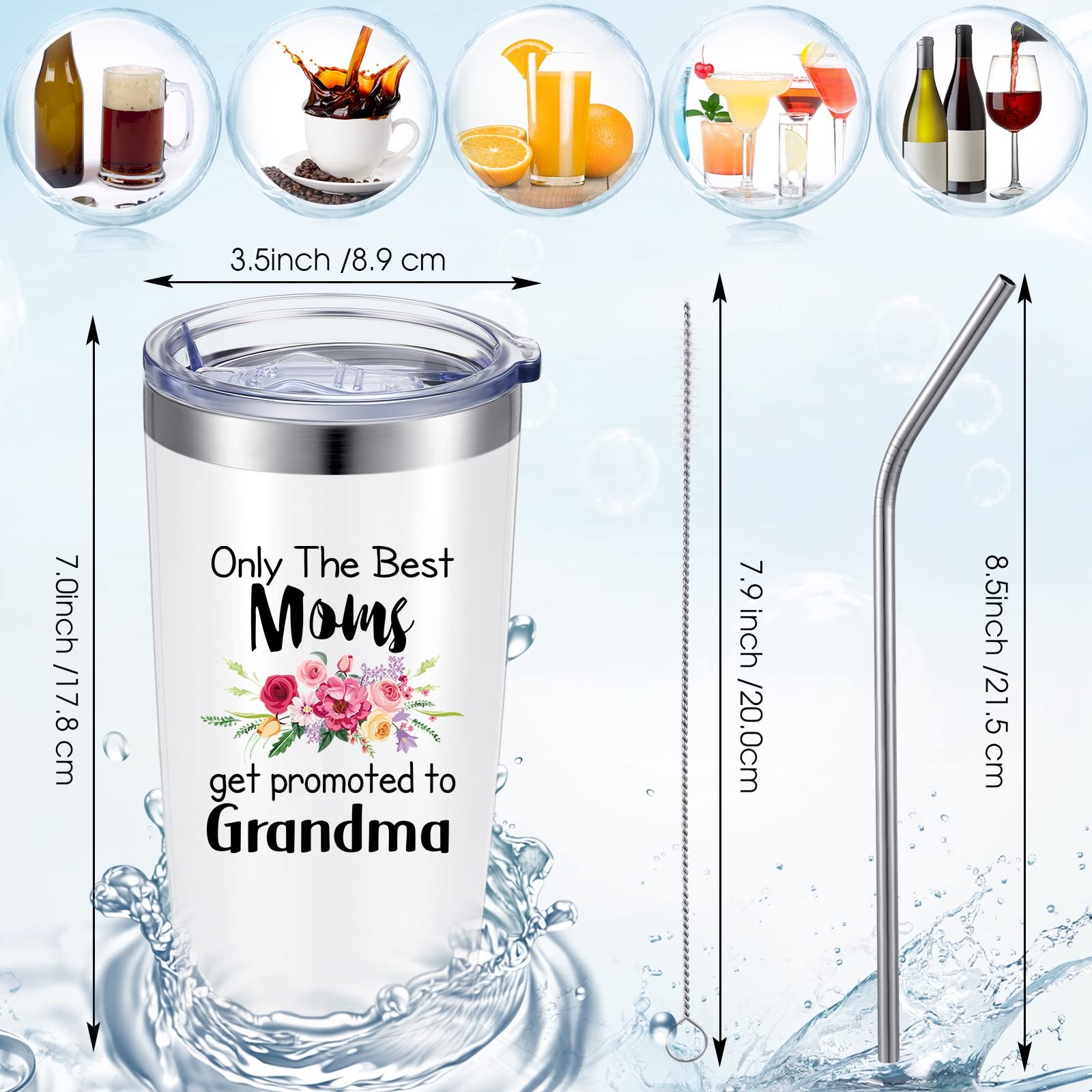 20 oz Grandma Tumbler Grandma Gifts from Granddaughter Grandson Only the Best Moms Get Promoted to Grandma with Gift Box Mother's Day, Birthday, Christmas Gifts for Grandma, Nana (White)