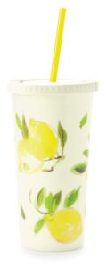kate spade new york insulated tumbler with reusable straw, 20 ounce travel cup with lid, lemons