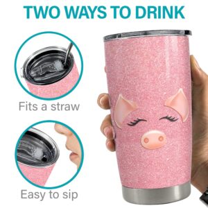 SANDJEST Pig Tumbler Glitter 20oz Tumblers with Lid Gift for Women Girl Daughter Sister Animal Lovers Christmas Birthday