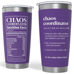 chaos coordinator gifts for women, thank you gifts for women, boss lady gifts for women, gifts for boss, teacher, coworker, tumbler, cup 20oz purple