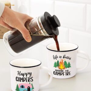 Nefelibata Camping Coffee Mug Set of 4 Happy Campers Campfire Tea Cups for Coffee, Tea, Milk Travel Ceramic Mug Camping Lover Holiday Gifts