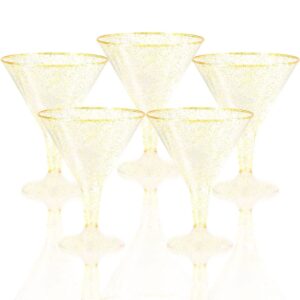 liacere 24 pack gold plastic martini glasses - 6.25oz disposable cocktail glasses - plastic margarita glasses perfect for wedding & party