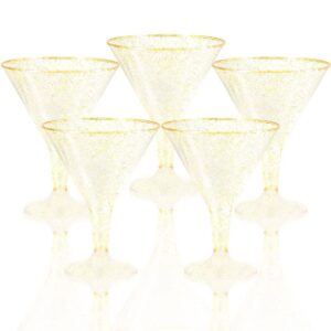 Liacere 24 Pack Gold Plastic Martini Glasses - 6.25oz Disposable Cocktail Glasses - Plastic Margarita Glasses Perfect for Wedding & Party