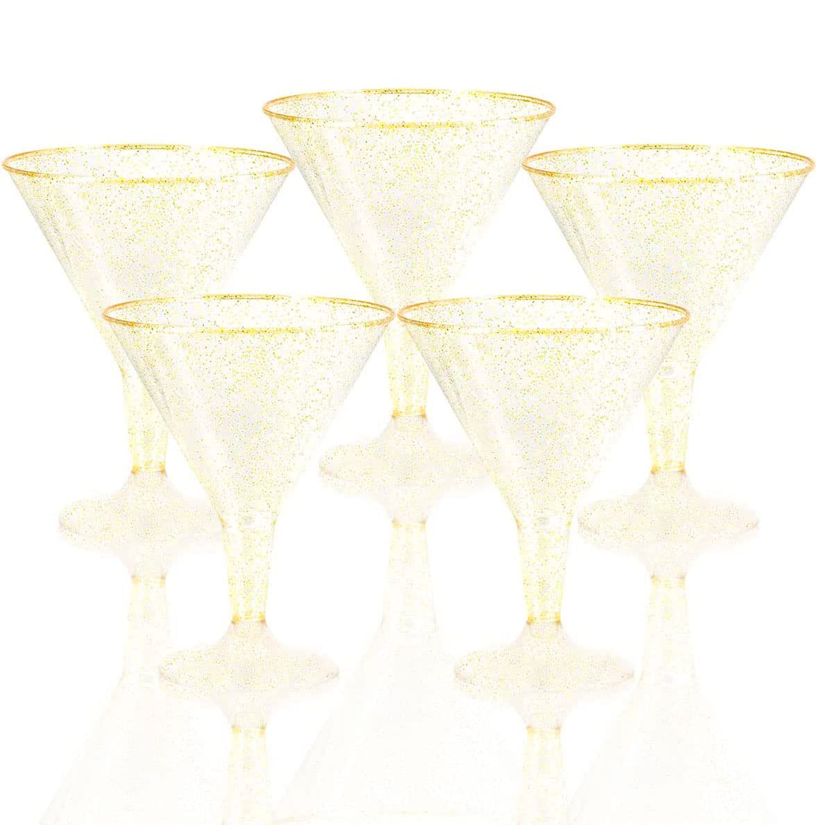 Liacere 24 Pack Gold Plastic Martini Glasses - 6.25oz Disposable Cocktail Glasses - Plastic Margarita Glasses Perfect for Wedding & Party