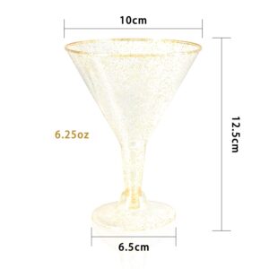 Liacere 24 Pack Gold Plastic Martini Glasses - 6.25oz Disposable Cocktail Glasses - Plastic Margarita Glasses Perfect for Wedding & Party