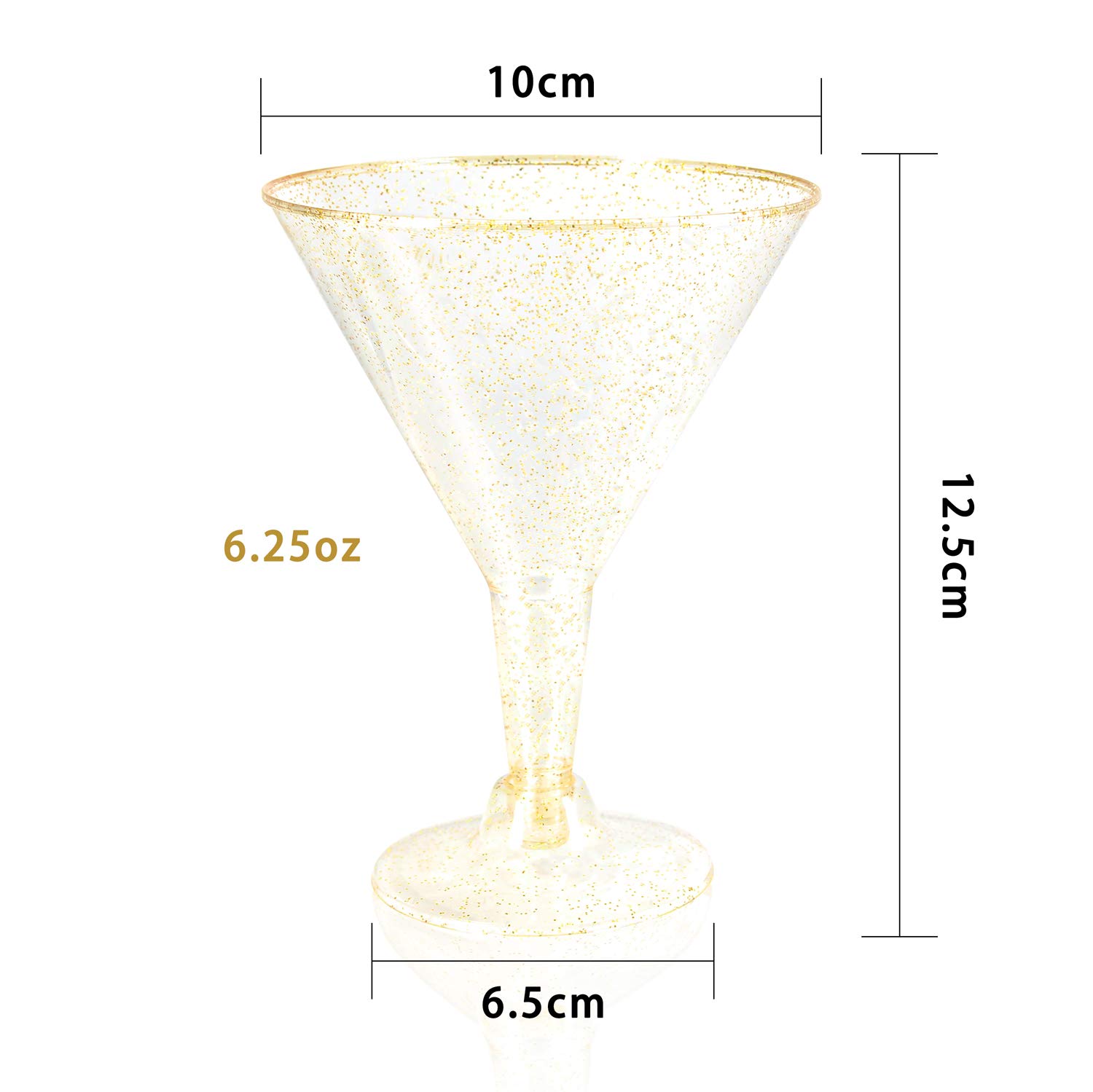 Liacere 24 Pack Gold Plastic Martini Glasses - 6.25oz Disposable Cocktail Glasses - Plastic Margarita Glasses Perfect for Wedding & Party