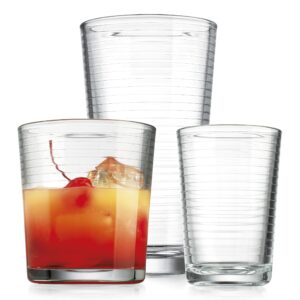 Glaver's Drinking Glasses 12 Piece Glass Set, 4-7 Oz. Highball Glasses, 4-13 Oz. Whiskey Rocks, And 4 7 Oz Juice Glasses. Ideal for Water, Juice, Cocktails, and Iced Tea. Dishwasher safe