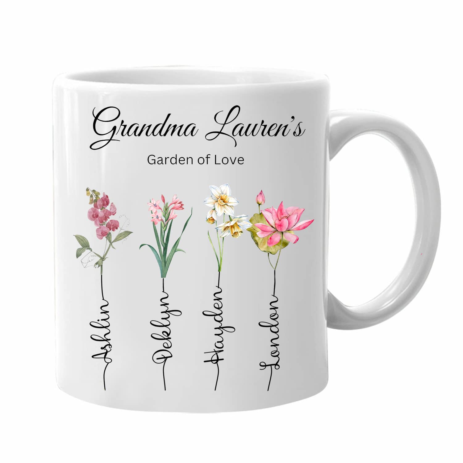 Personalized Grandma's Garden of Love Flower Mug Custom Kid Names Coffee Cups Gifts Grandma/Mom from Kids Mug Gifts for Mother's Day (Multi 1)F