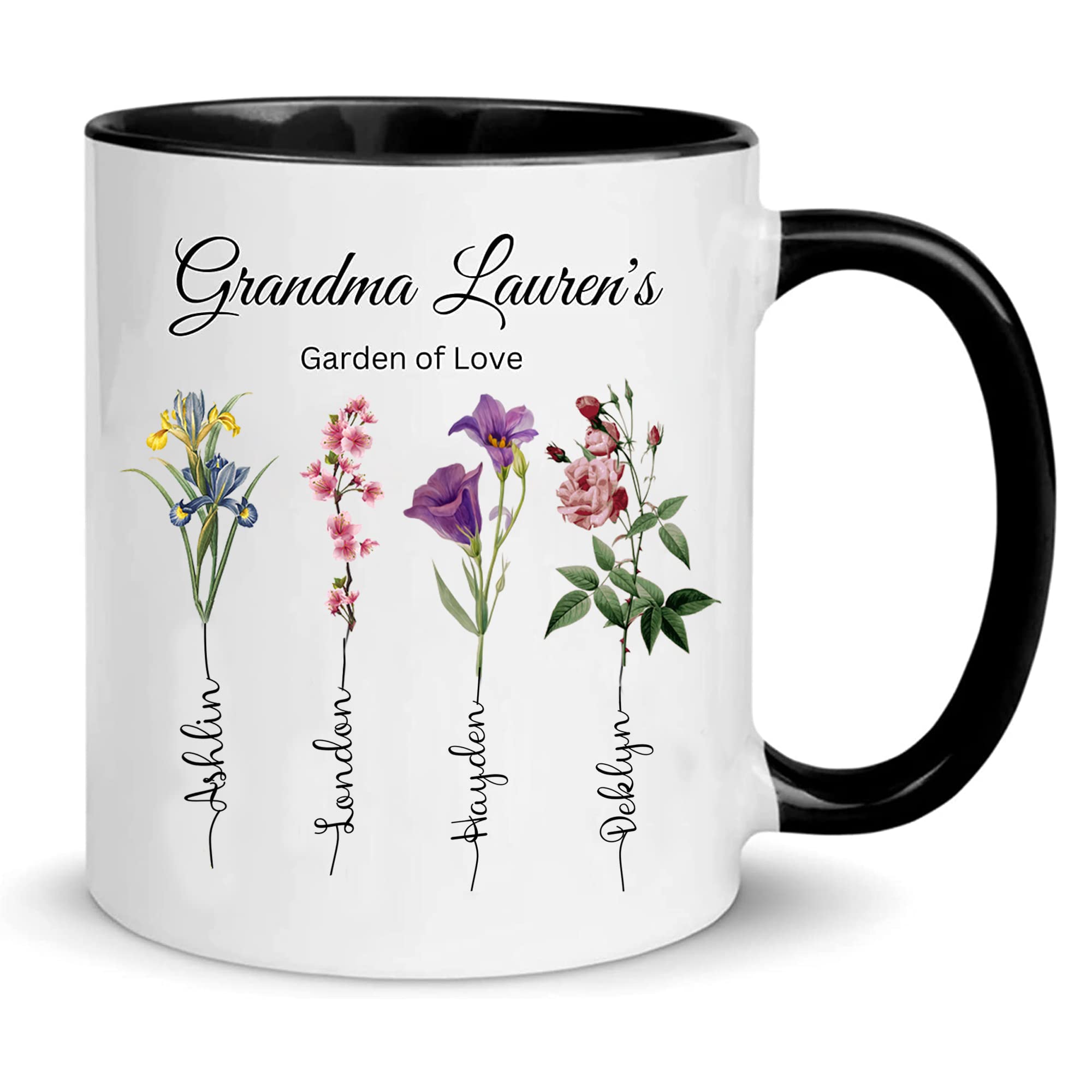 Personalized Grandma's Garden of Love Flower Mug Custom Kid Names Coffee Cups Gifts Grandma/Mom from Kids Mug Gifts for Mother's Day (Multi 1)F