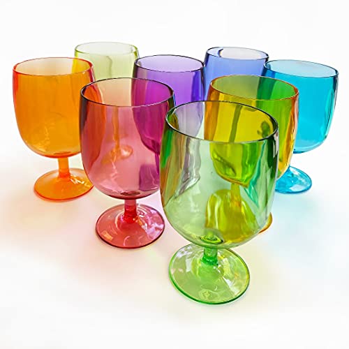 Lily's Home Set of 8 Colors Unbreakable Poolside 12 oz Acrylic Plastic Wine and Water Tumbler Stackable Goblets. Made of Shatterproof Plastic and Ideal for Indoor and Outdoor Use, Reusable.